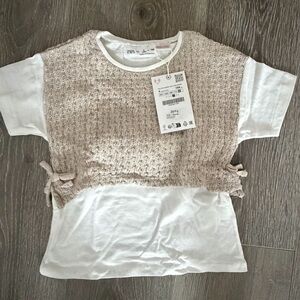 Zara Kids Cream and White Short Sleeve Tee